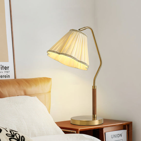 Desk Table Lamp with White Fabric Shade Gold Base for Home and Office Use - Warm White