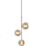 3 Light Gold Amber Glass Ball Pendant Ceiling Light - Warm White