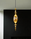 Amber Glass Vintage Brass Pendant Light for Bedside Hanging Light - Warm White