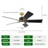 52 Inch 5 Blade Wind lamp ceiling fan remote Controlled - Black Gold