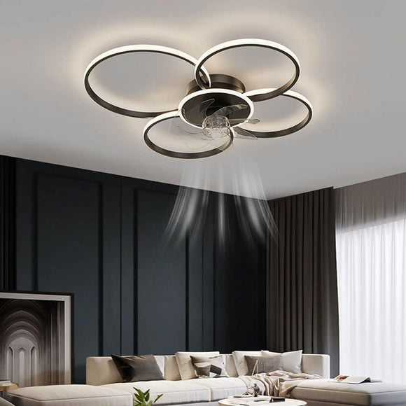 5 Light 750 MM Black Low Ceiling Light with Fan LED Chandelier - Warm White - Ashish Electrical India