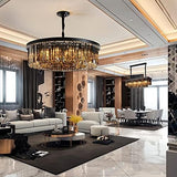 600 MM Crystal Black LED Chandelier Light for Living Room Round Dining Room