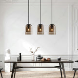 Smoke Dual Glass Pendant Light Bedside Hanging Corner Light