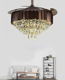 Brown Ceiling Fan Chandelier Crystal and Remote Controled for Living Room Drawing Room - Warm White