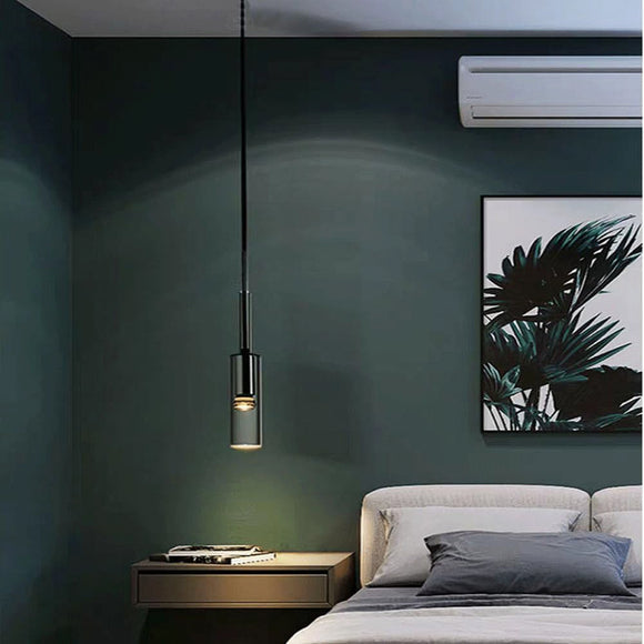 Smoke Slim Glass Pendant Light for Bedside Hanging Light - Warm White