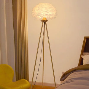 White FEATHER GOLD FLOOR LAMP LIVING ROOM LIGHT FOR HOME LIGHTING STANDING LAMP - GOLD