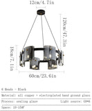 6 Black Metal Gold Smokey Glass Chandelier Ceiling Light - Warm White