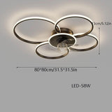 5 Light 750 MM Black Low Ceiling Light with Fan LED Chandelier - Warm White