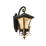 Outdoor Wall Light Fixture Black Gold Exterior Wall Waterproof Lights Glass Shade - Warm White