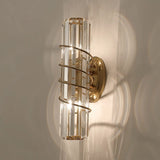 2 Light Led Curl Metal Glass Long Slim Crystal Gold Metal Wall Light - Warm White