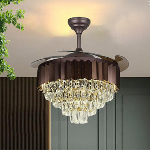 Brown Ceiling Fan Chandelier Crystal and Remote Controled for Living Room Drawing Room - Warm White