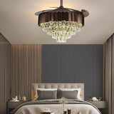 Brown Ceiling Fan Chandelier Crystal and Remote Controled for Living Room Drawing Room - Warm White