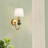 Antique Metal Wall Light Electroplated Brushed Brass Fabric Shade - Warm White