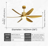 54 Inch 6 Blade Wind lamp ceiling fan remote Controlled - Matt Gold
