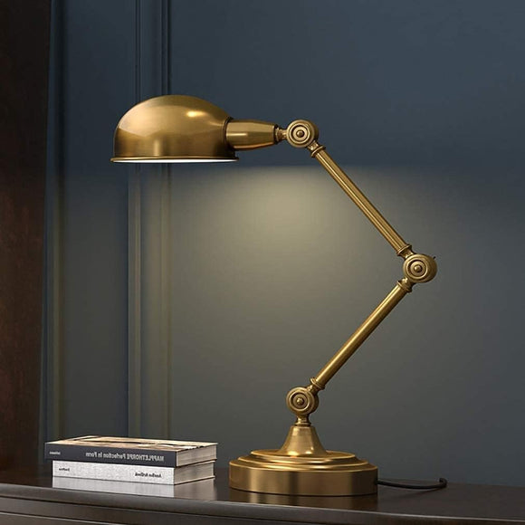 Traditional Vintage Lamp, Antique Style Desk Lamp Fixture, Satin Brass Finish, Metal for Home and Office Table