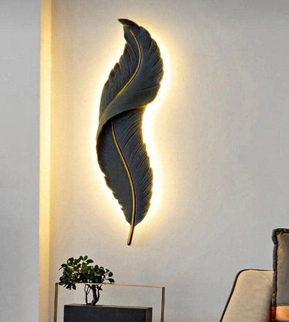 600MM Led Black Gold Resin White Feather Room Wall Light - Warm White - Ashish Electrical India