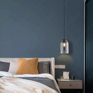 Smoke Dual Glass Pendant Light Bedside Hanging Corner Light