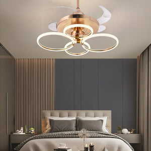 4 Rings Ceiling Fan Chandelier Crystal and Remote Controled for Living Room Drawing Room - Warm White