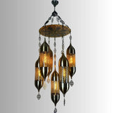 6 Light Brass Vintage Turkish Chandelier Light for Dining Hall - Warm White