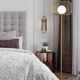 Metal Floor lamp with Frost Glass Cage Living Room Standing lamp - Gold