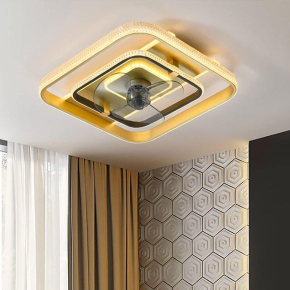 500 MM Square Gold Ceiling Light with Fan LED Chandelier - Warm White