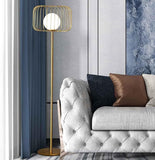 Metal Floor lamp with Frost Glass Cage Living Room Standing lamp - Gold