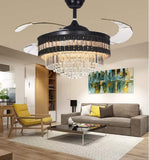 Black Gold Ceiling Fan Chandelier Crystal and Remote Controled for Living Room Drawing Room - Warm White