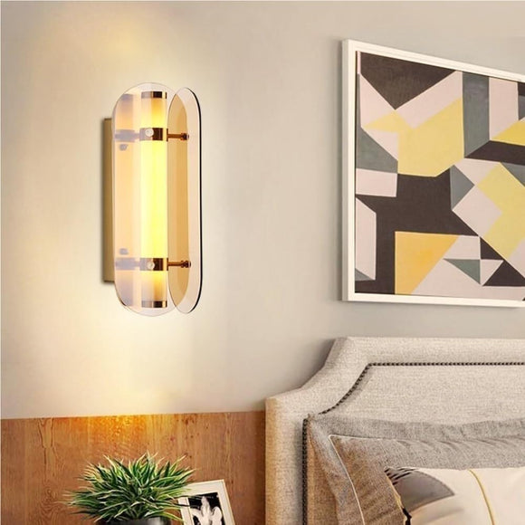 LED Amber Glass Gold Wall Light Living Dining Bedside Light - Warm White