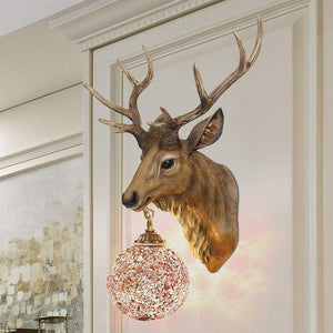 Deer Wall Lamp Art LED European Creative Wall Lamp Bedroom Bedside Lamp - Beige