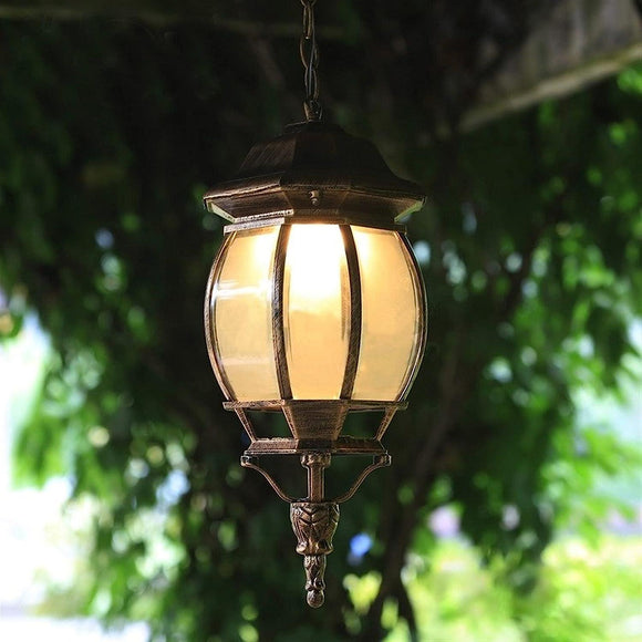 1-Light Vintage Brushed Metal Glass Outdoor Pendant Ceiling Light - Warm White - Ashish Electrical India