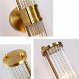 1 Light Led Tube Glass Long Slim Crystal Gold Metal Wall Light - Warm White