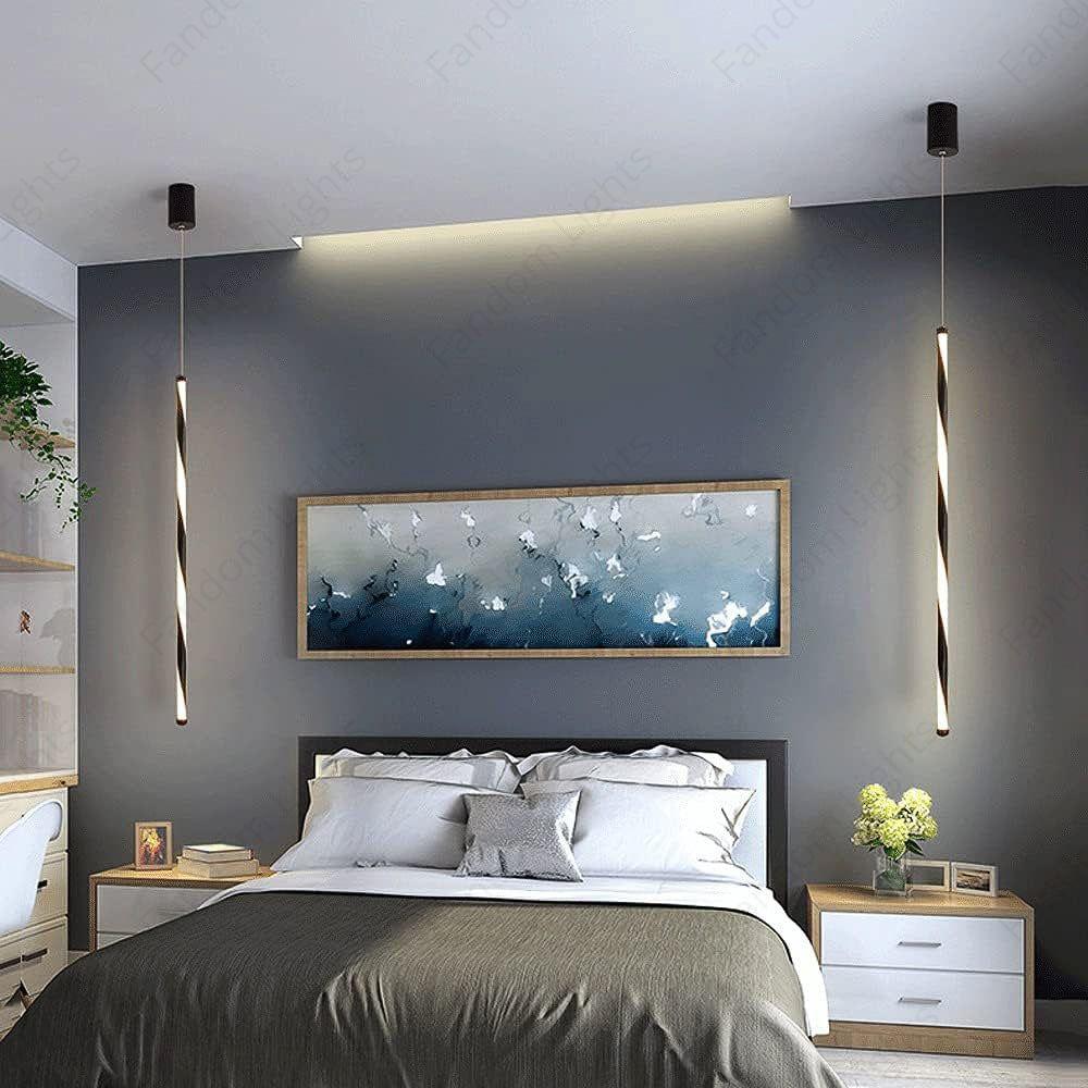 600MM Led Black Modern Pendant Light for Bedside Dining Hanging Light Warm White