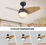 42 INCH 3 BLADE WIND LAMP CEILING FAN REMOTE CONTROLLED - DARK/Light WOOD