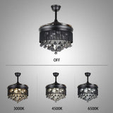 Black Smoke Crystal Ceiling Fan Chandelier Crystal and Remote Controled for Living Room Drawing Room - Warm White