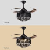 Black Smoke Crystal Ceiling Fan Chandelier Crystal and Remote Controled for Living Room Drawing Room - Warm White