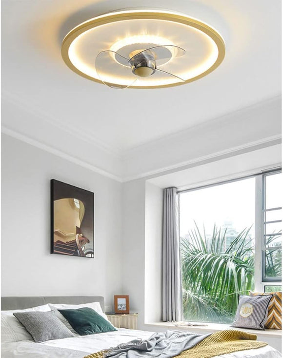 500MM Gold Rim Modern Ceiling Fans Chandelier with Remote Control ABS Blades - Warm White