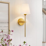 Antique Gold Long Fabric Shade Metal Wall Lights - Warm White