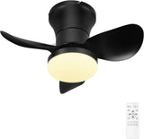 22 INCH BLACK LOW PROFILE CEILING LIGHT WITH FAN LED CHANDELIER - WARM WHITE