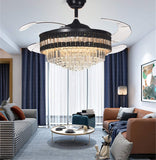 Black Gold Ceiling Fan Chandelier Crystal and Remote Controled for Living Room Drawing Room - Warm White