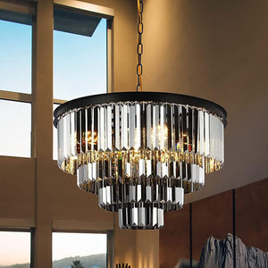 600 MM Black Glass Black Metal LED Chandelier for Living Dining Room Light- Warm White