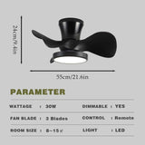 24 Inch Black Low Profile Ceiling Light with Fan LED Chandelier