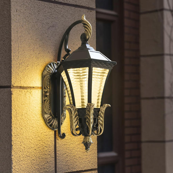 Outdoor Wall Light Fixture Black Gold Exterior Wall Waterproof Lights Glass Shade - Warm White