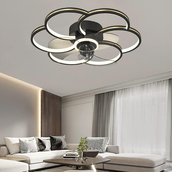 6 Light 550 MM Black Low Ceiling Light with Fan LED Chandelier - Warm White