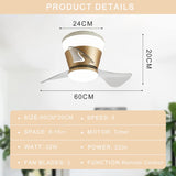 22 Inch Gold Low Profile Ceiling Light with Fan LED Chandelier