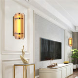LED Amber Glass Gold Wall Light Living Dining Bedside Light - Warm White