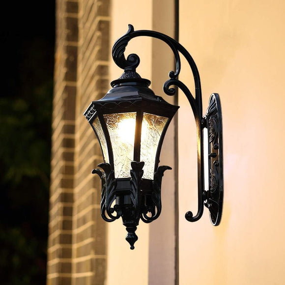 Outdoor Wall Light Fixture Black Exterior Wall Waterproof Lights Wall Mount with Glass Shade