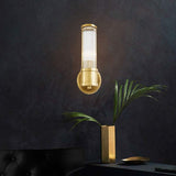 1 Light Led Tube Glass Long Slim Crystal Gold Metal Wall Light - Warm White