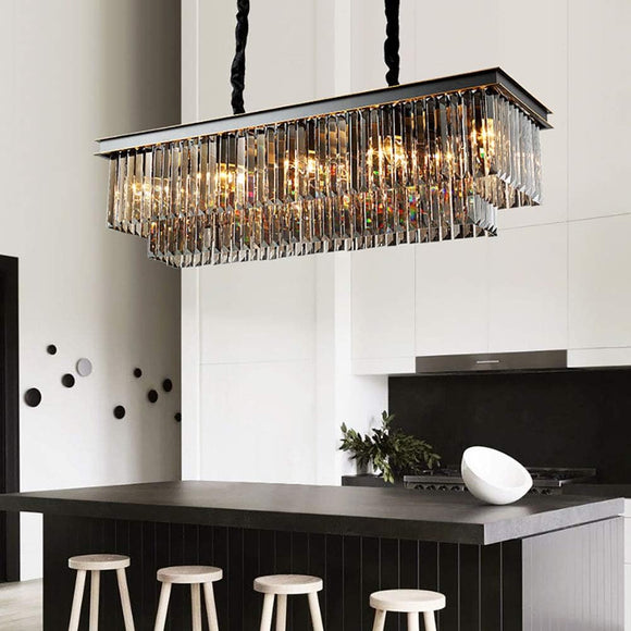 800x400 MM Crystal Rectabgular Black LED Chandelier Light for Living Room Dining Room