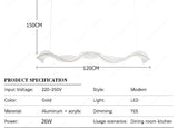 Rose Gold Acrylic LED Chandelier 1200MM Long with Curv Acrylic Light - Warm White