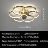 6 Light 550 MM Black Low Ceiling Light with Fan LED Chandelier - Warm White